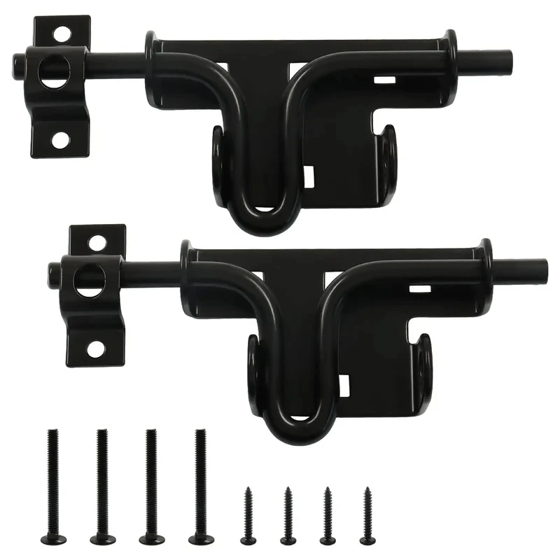 Built Tough Heavy Duty Slide Bolt Latch 2 Pack Black Steel Gate Lock With Easy Install Padlock Hole For Secure Outdoor Shed Fence And Barn Door Protection
