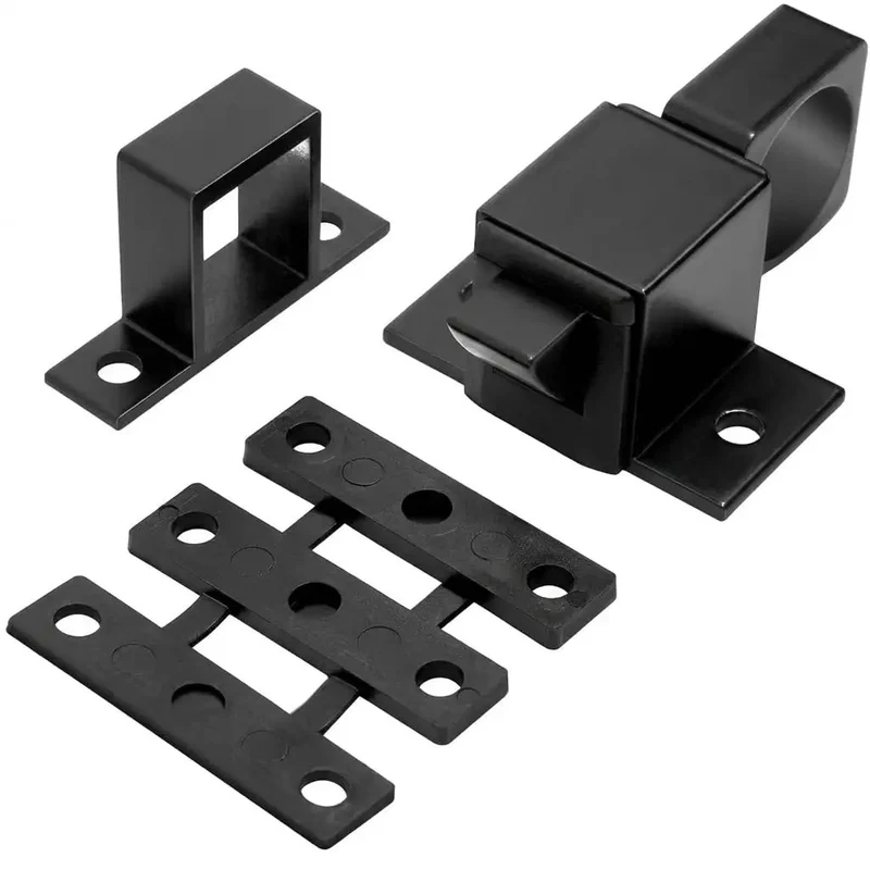 Heavy Duty Black Aluminum Spring Loaded Door Latch 2 Pack Secure Gate Cabinet Self Closing Security Slide Bolt Easy Install Nailed Down Setup Solid Grip Gear Lock Down The Spot Smoothly