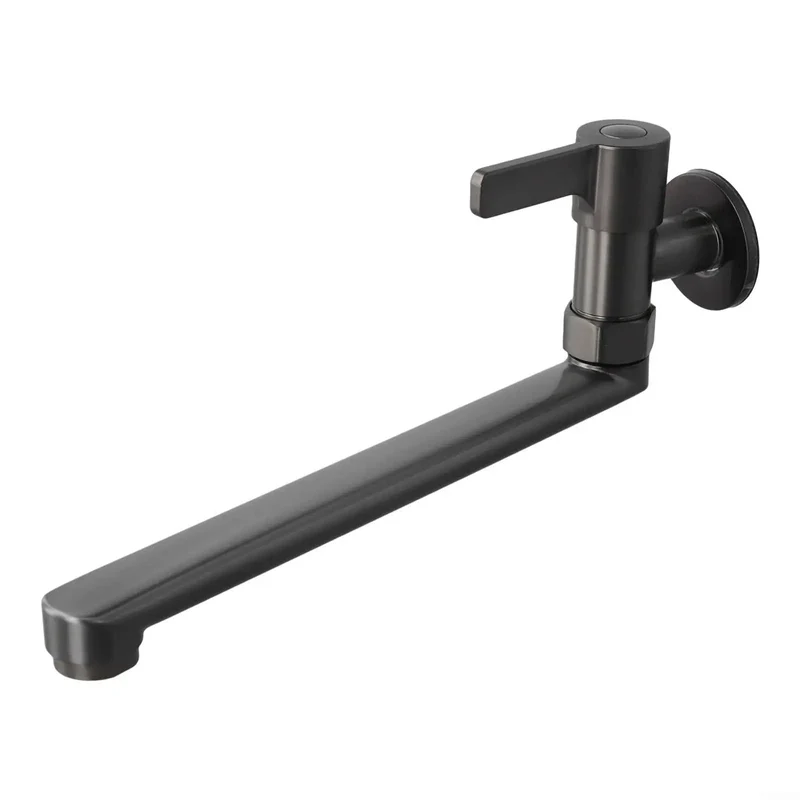 Heavy Duty Wall Mount Kitchen Faucet With Smooth Glide Extension Spout Built Tough From 304 Stainless Steel No Fuss Single Handle Operation Rock Solid Gray Design For Everyday Sink Duties