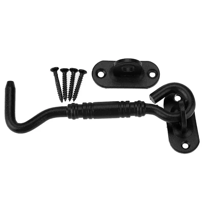 Hella Tough 201 Stainless Steel Gate Latch And Hook Eye Lock For Shed Door Cabinet Window Sweet Black Finish Top Grade Heavy Duty Rugged Security Dead Easy Install Knockout Durability