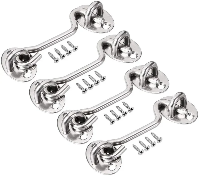 Heavy Duty Beefy Hook Snap Latch For Swing Gates And Doors With Stainless Steel Screws And Button Brushed Finish Windproof Security For Cabin Fence And Window