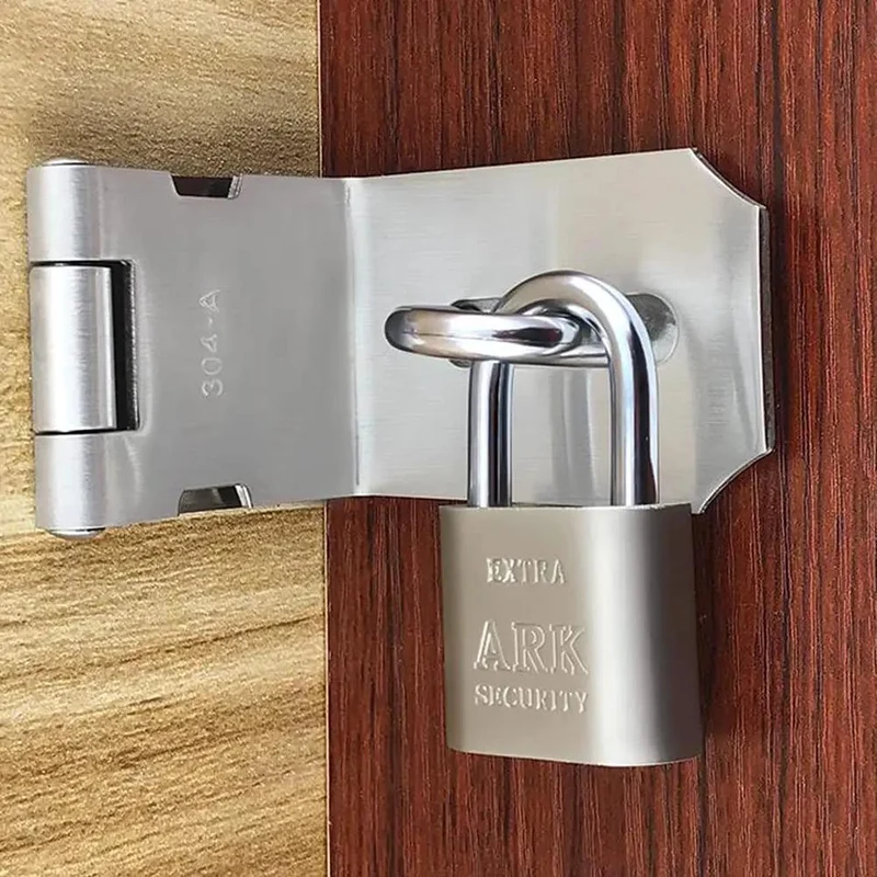 Heavy Duty 90 Degree Hasp Lock With Padlock For Doors Gates And Windows Crafted From Premium 304 Stainless Steel Featuring A Reinforced Base And Rust Resistant Finish To Keep Your Property Locked Up Tight