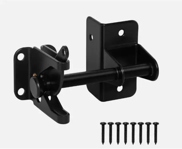 Heavy Duty Badass Auto Lock Gate Latch With Smooth Gravity Drop Bolts For Bulletproof Wood And Metal Yard Fence Outdoor Property Defense Black Steel Finish