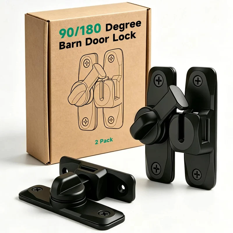 Heavy Duty Black Barn Door Lock And Latch Pair With Easy No Fuss Mounting For Foolproof Kid Safety On Sliding Gates And Bifold Doors Featuring Tough Zinc Alloy Build That Locks Down Tight Every Time