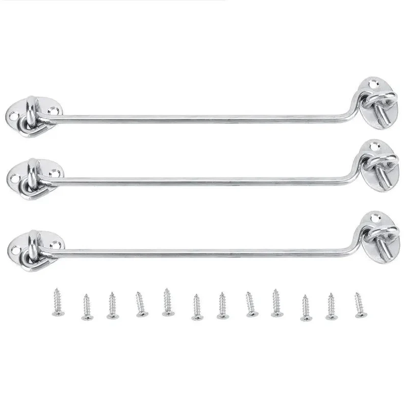 Tough As Nails Three Piece 10 Inch Privacy Hook Eye Latch Locks Built From Heavy Duty Stainless Steel For Cabin Doors And Windows With Rock Solid Security That Keeps Everything Shut Tight