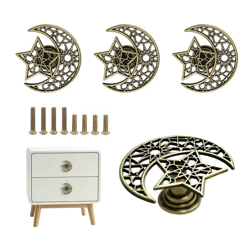 Top Shelf Hollow Moon And Star Cabinet Knobs Combined With Threaded Drawer Pulls For Instant Home Upgrade Plus Straight Up Slick Geometric Decor Hardware Set