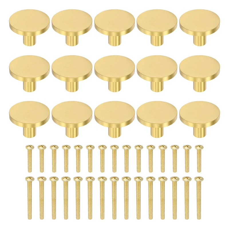 Top Shelf Handymen Approved Solid Brass Cabinet Knobs And Brushed Round Drawer Pulls In A 15 Pack With M4 Hardware For Kitchen Bathroom Dresser Wardrobe And DIY Furniture Flip Projects