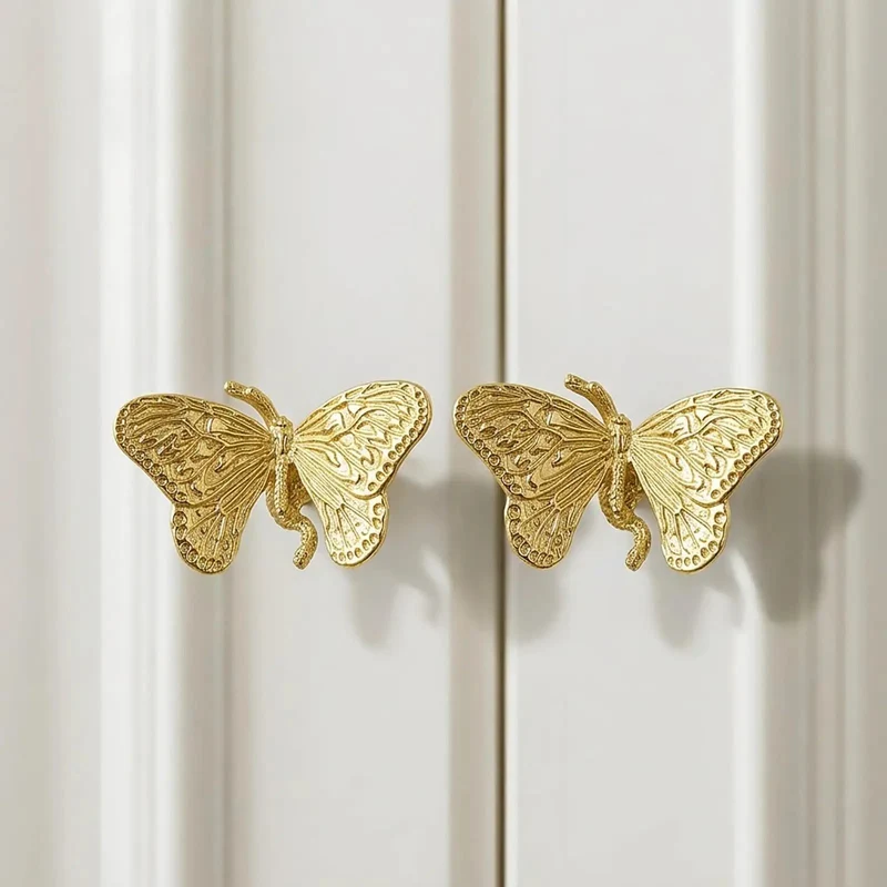 Heavy Duty Butterfly Cabinet Knobs With Slick Brushed Gold Finish For Dressers Crafted From Legit Solid Brass Featuring Smooth Wings And Quick Hook Up For A Top Shelf Home Refresh