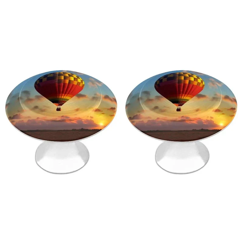 Slick Two Piece Round Cabinet Knobs And Drawer Pulls Featuring Hot Air Balloon Sunset Design With Hella Durable Stainless Steel Build For Kitchen Cabinets And Dressers That Feel Dang Sturdy And Look Sharp
