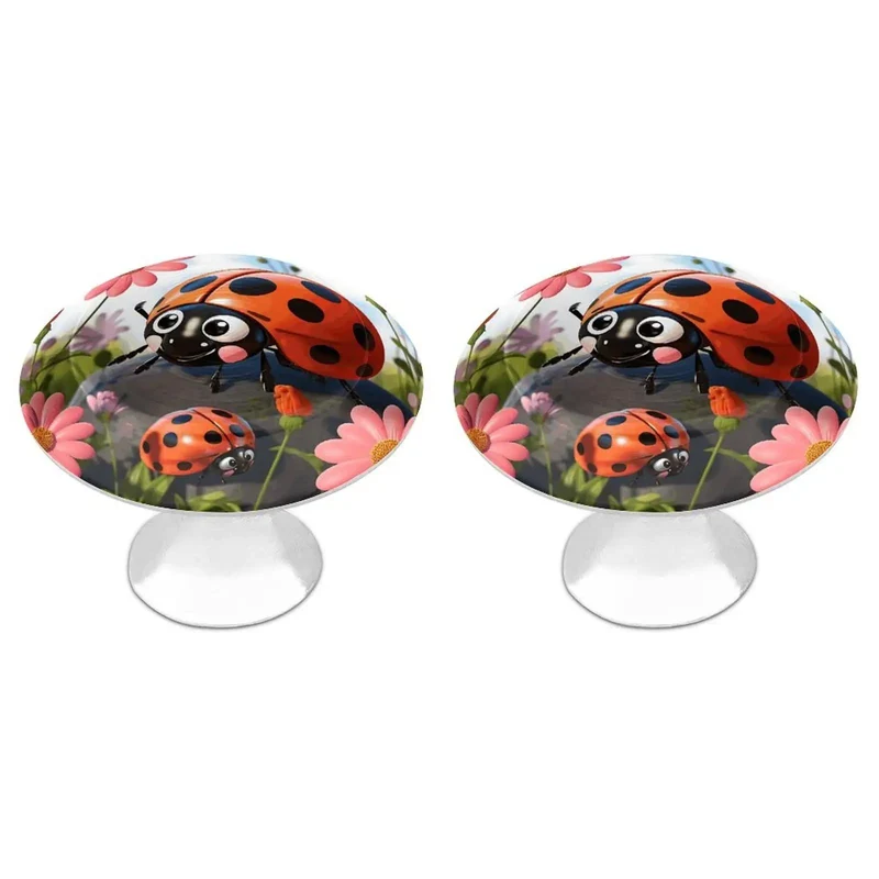 Heavy Duty Round Cabinet Knobs With Ladybug Flower Design In Top Shelf Stainless Steel For Kitchen Bathroom And Dresser Drawers Includes Real Deal Security Screws For Zero Hassle Room Refresh