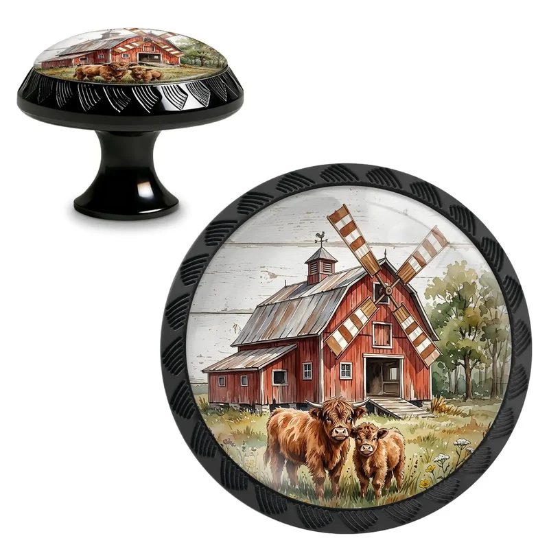 Straight Up Rustic Charm Four Pack Highland Cow Crystal Glass Round Cabinet Knobs Drawer Pulls Hella Cozy Farmhouse Vibes Absolute Stunners For Dressers And Kitchen Cupboards