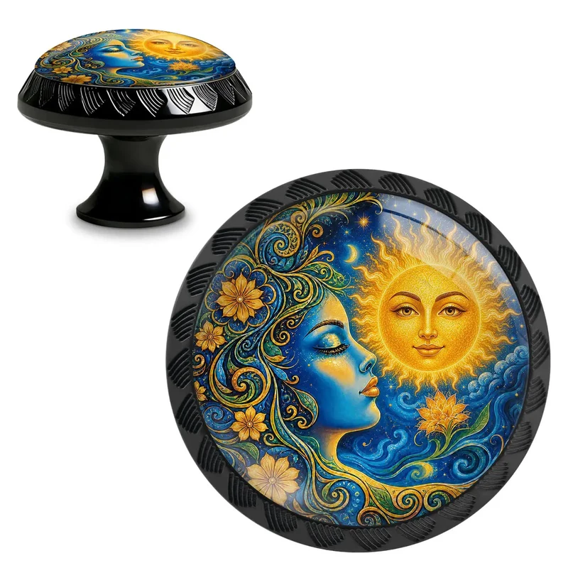 4 Pack Celestial Sun Moon Floral Crystal Glass Cabinet Knobs Pulls With Glowing Gold Swirls Hella Chic Boho Aesthetic Upgrade For Dresser Kitchen Cupboard Drawer Hardware