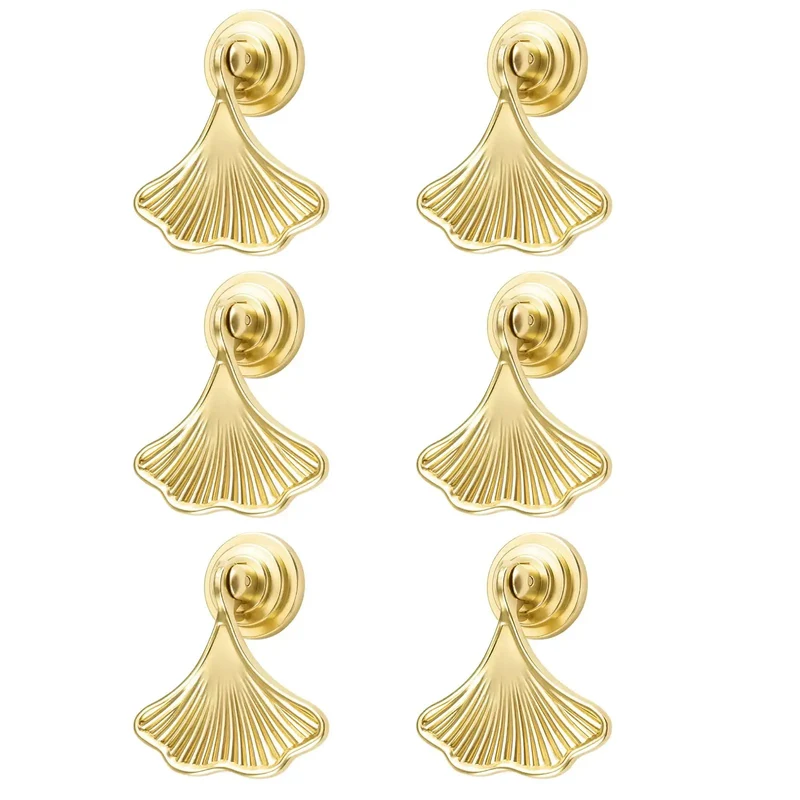 Top Shelf Knockout Slick Light Cyan Gold Ginkgo Leaf Cabinet Knobs Six Pack Vintage Drawer Pulls Premium Zinc Alloy Furniture Hardware With Screws For Dressers And Cupboards