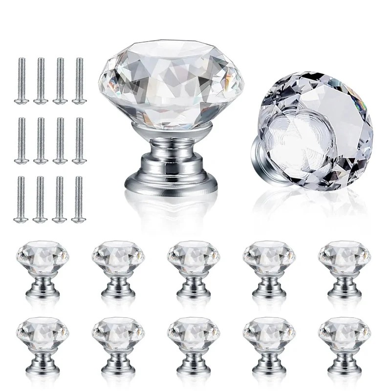 Top Tier Crystal Cabinet Knobs And Drawer Handles With Slick Silver Tone Heavy Duty Aluminum Core Badass 30mm Fit For Bedroom Drawers And Modern Home Decor Solid Setup