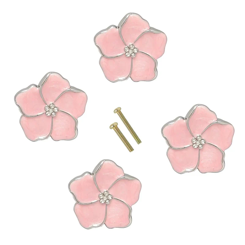 Top Shelf Pink Floral Cabinet Knobs And Drawer Pulls Set Of Four Damn Cute Petal Handles Blinged Out With Sparkling Glass Rhinestones And Polished Zinc Alloy Hardware For Home Overhauls