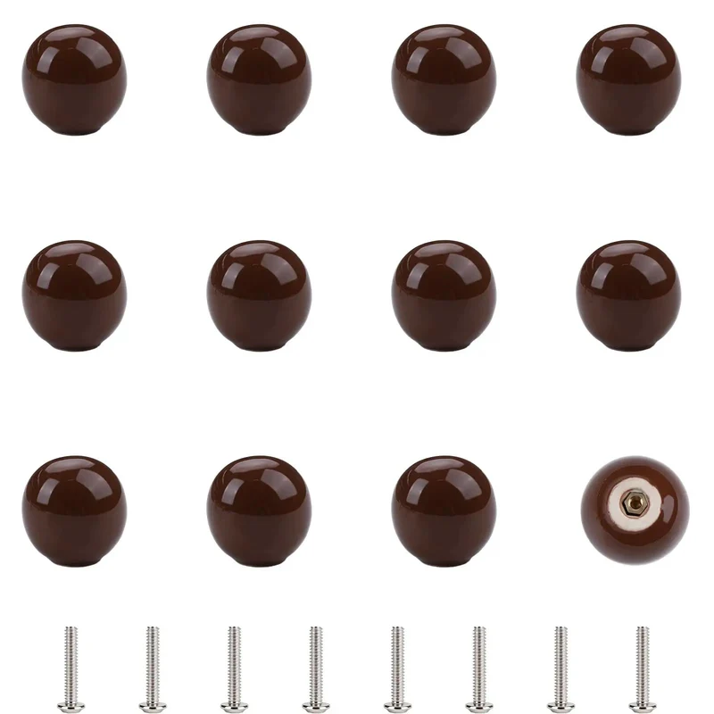 Smooth Ceramic 1.06 Inch Cabinet Knobs 10 Pack, Easy Peasy Hardware Swap, Slick Round Drawer Pulls For Kitchen Bedroom Nursery And Kids Rooms, Warm Earthy Brown Tone