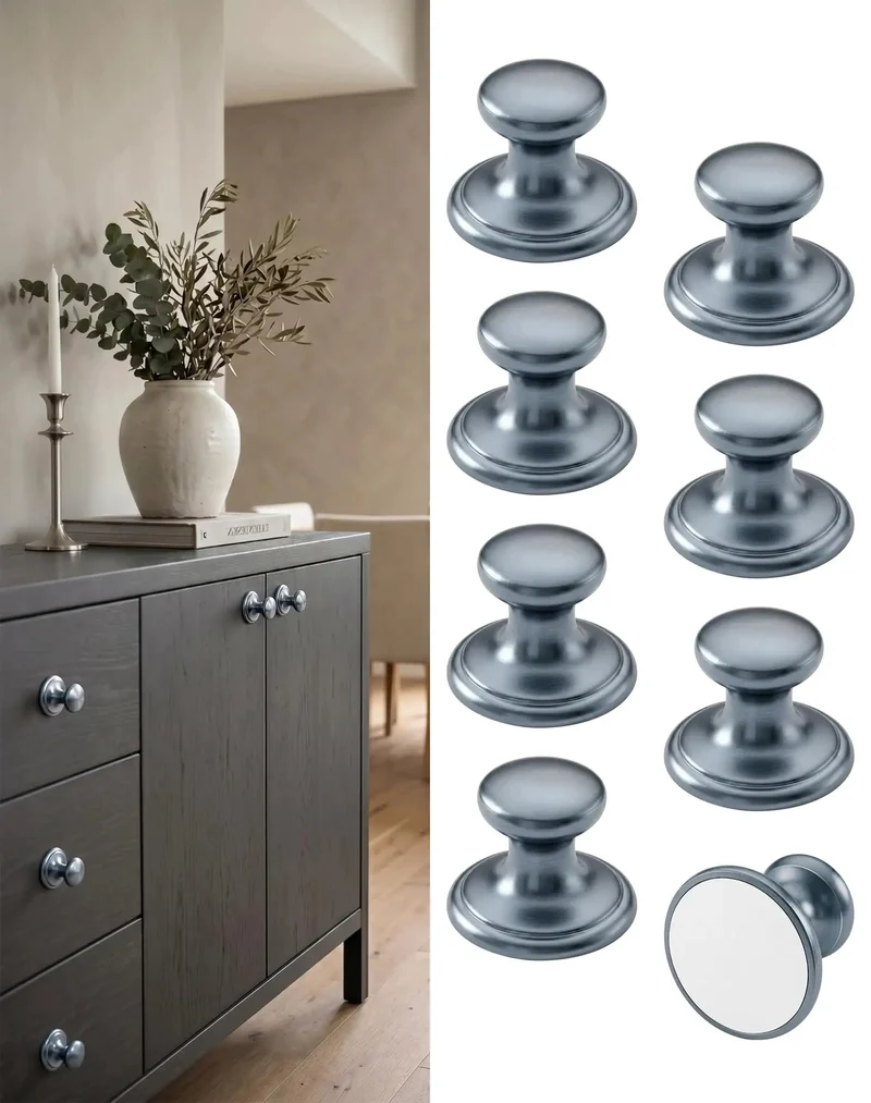 Hella Sleek Grey Aluminum Self Adhesive Drawer Pulls Stick On Cabinet Knobs For Kitchen Bathroom Vanity 8 Piece Set Peel And Apply No Drilling Needed To Upgrade Your Space In A Snap