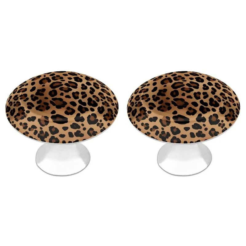 Two Pack Round Stainless Steel Cabinet Knobs With Top Tier Leopard Print Design Heavy Duty Rust Resistant Finish Smooth Glide Easy Update For Kitchen Cabinets And Dresser Drawers