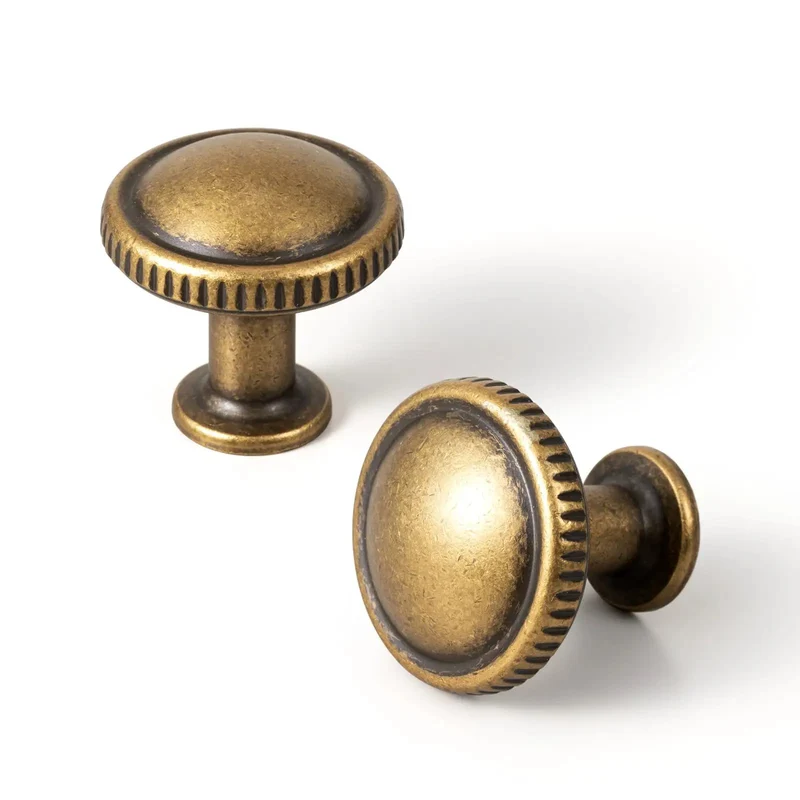Top Shelf Antique Brass Cabinet Knobs Six Pack Round Single Hole Kitchen Furniture Hardware Easy DIY Install Vintage Inspired Aged Brass Finish Heavy Duty Totally Refresh Your Home Space Now
