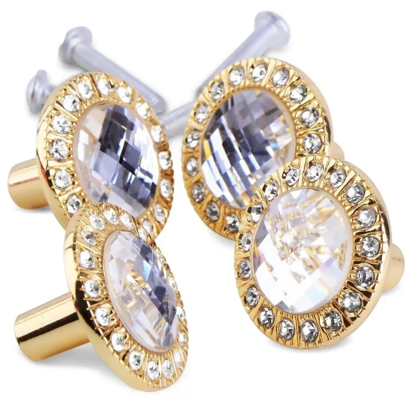 Glam Golden Rhinestone Cabinet Knobs Set For Kitchen Pulls And Dresser Drawers Tough Zinc Alloy Assembly Dead Simple Swap Hardware That Really Makes Your Entire Home Pop Big Time