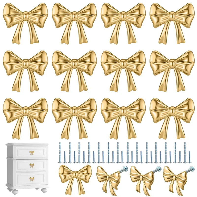 Dang Stylish Gold Bow Cabinet Handles Eight Pack Plus Heavy Duty Screws Easy Install Drawer Knobs For Dressers And Cabinets Add Some Serious Bling To Your Space Tonight