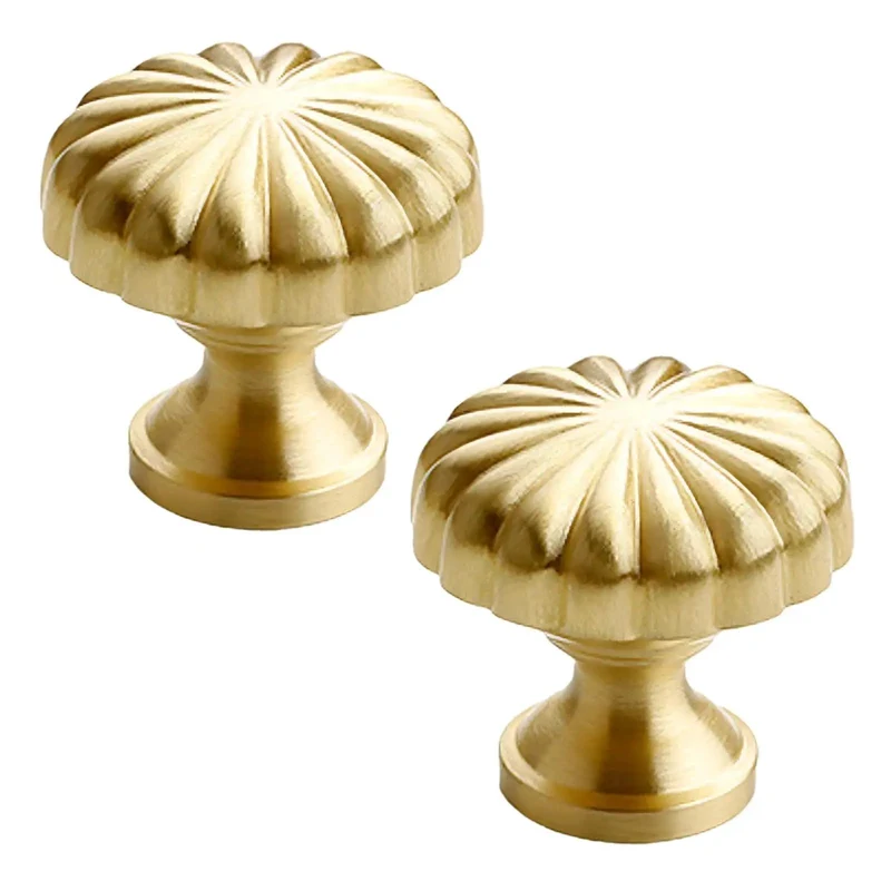 French Style Brass Cabinet Knobs Set Of Two, Gold Kitchen Cupboard Hardware, Pure Copper Dresser Drawer Pulls, Heavy Duty Build And Quick Swap To Big Time Elevate Your Home Decor