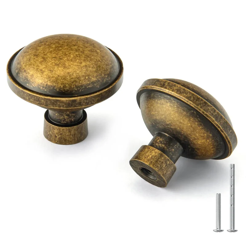 Vintage Antique Brass Cabinet Knobs And Drawer Handles 1 1/4 Inch Rock Solid Zinc Alloy Rustproof Single Hole Mount With Quick Install Kit For Cupboards And Closet Refresh 15 Pack Top Shelf