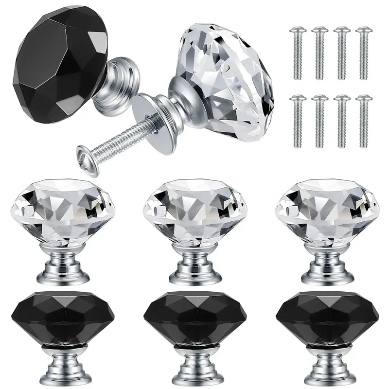 24 Piece Snazzy Crystal Cabinet Knobs And Wardrobe Drawer Pull Handles For Furniture Refresh With Glossy Transparent Finish And Sturdy Threaded Setup For A Fresh Interior Vibe
