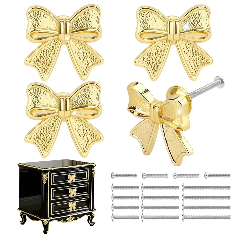Solid Choice Bow Cabinet Handles For Dressers And Bedroom Closets Set Of Four Warm Gold Finish Drawer Pulls Smooth Operator Heavy Duty Hardware With Zero Fuss Straightforward Installation Screws Included