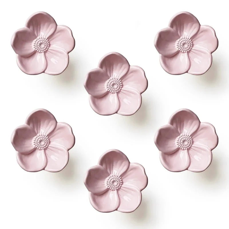 Solid Metal Pink Floral Cabinet Knobs 6 Pack Vintage Drawer Pulls Coquette Chic Vibe Sweet Charm Hardware Glow Up For Nursery Dresser Vanity And Closets