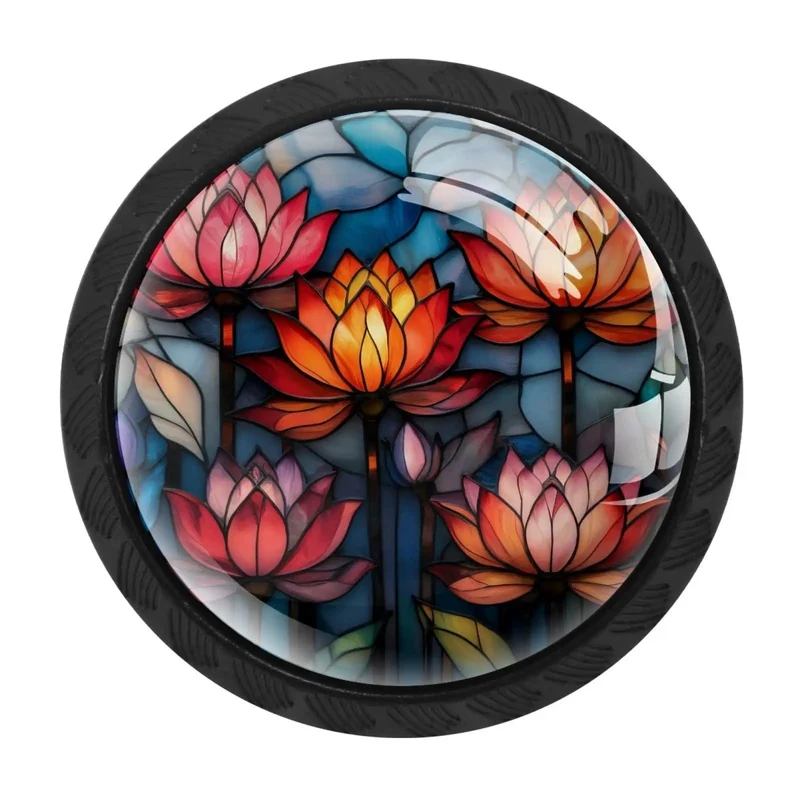 Hella Smooth Retro Lotus Cabinet Knobs Featuring Sweet Stained Glass Accents And Super Rust Resistant Metal Hardware For Bedroom Dressers Kitchen Cupboards 4 Pack