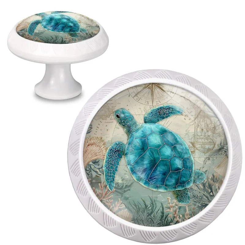 Top Tier Four Pack Of Fresh Vintage Nautical Sea Turtle Crystal Glass Round Cabinet Knobs To Spice Up Your Dressers Drawers And Coastal Kitchen Cupboard Hardware