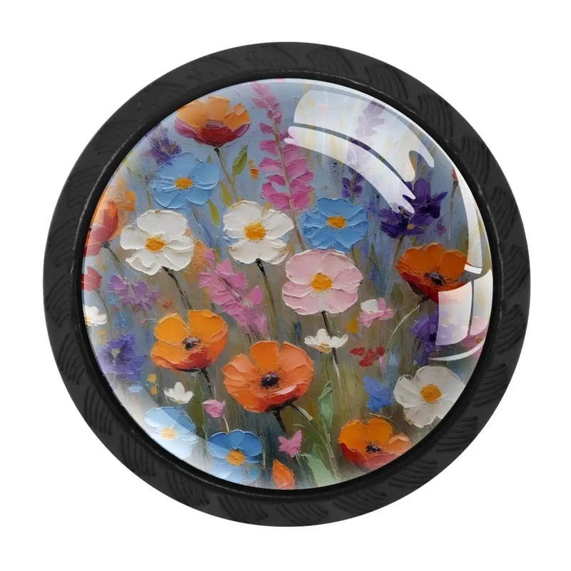 Four Pack Hella Durable Watercolor Floral Cabinet Knobs And Super Smooth Crystal Glass Drawer Pulls With Rock Solid Abs Build Plus Stainless Steel Hardware For Kitchen Cupboards Dressers And Wardrobes
