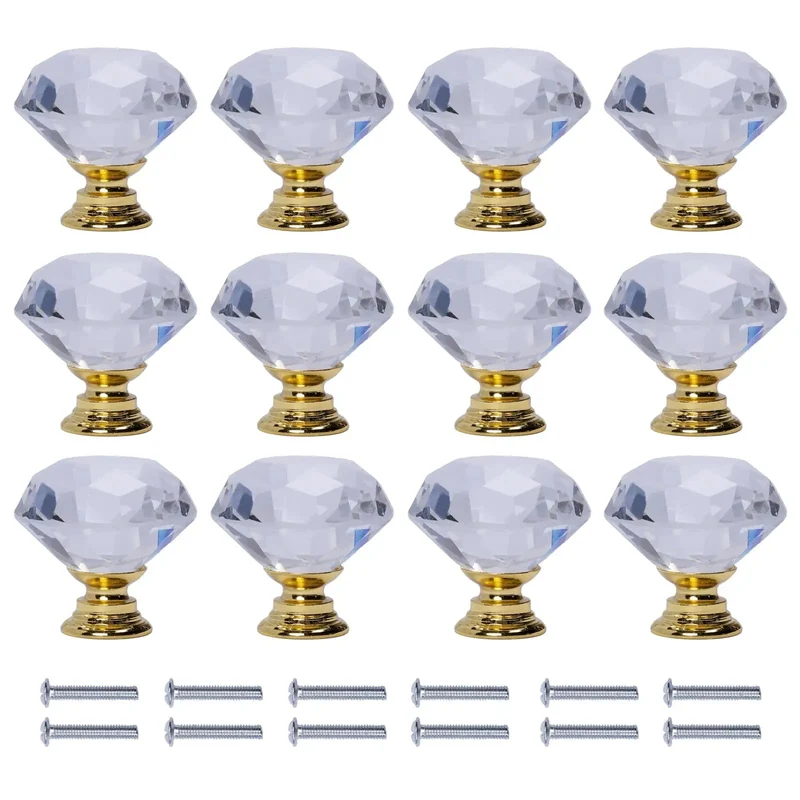 12 Pack 30Mm Diamond Cut Clear Crystal Glass Cabinet Knobs With Zinc Alloy Construction And Included Mounting Hardware For An Instant Home Decor Upgrade To Your Drawers And Cabinets