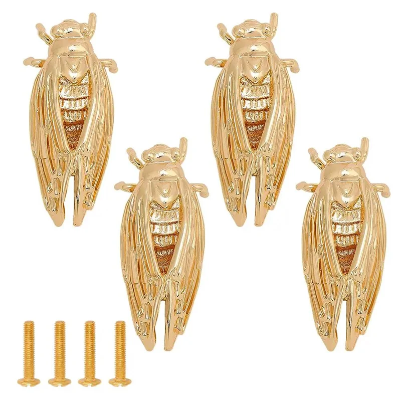 Sweet Cicada Style Golden Brass Cabinet Knobs Four Pack For Fresh Kitchen And Bedroom Upgrade Heckin Cool Insect Design Heavy Duty Alloy Drawer Pulls To Give Your Home Some Serious Style Vibes
