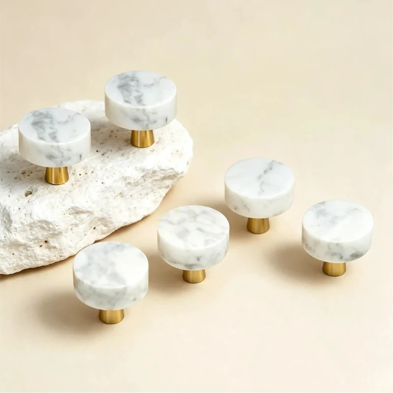 Set Of 6 Real Deal White Marble Cabinet Knobs With Top Shelf Brass Drawer Pulls For Kitchen Drawers And Bathroom Vanities Heavy Duty Natural Stone Dresser Handles For A Smooth Space Refresh