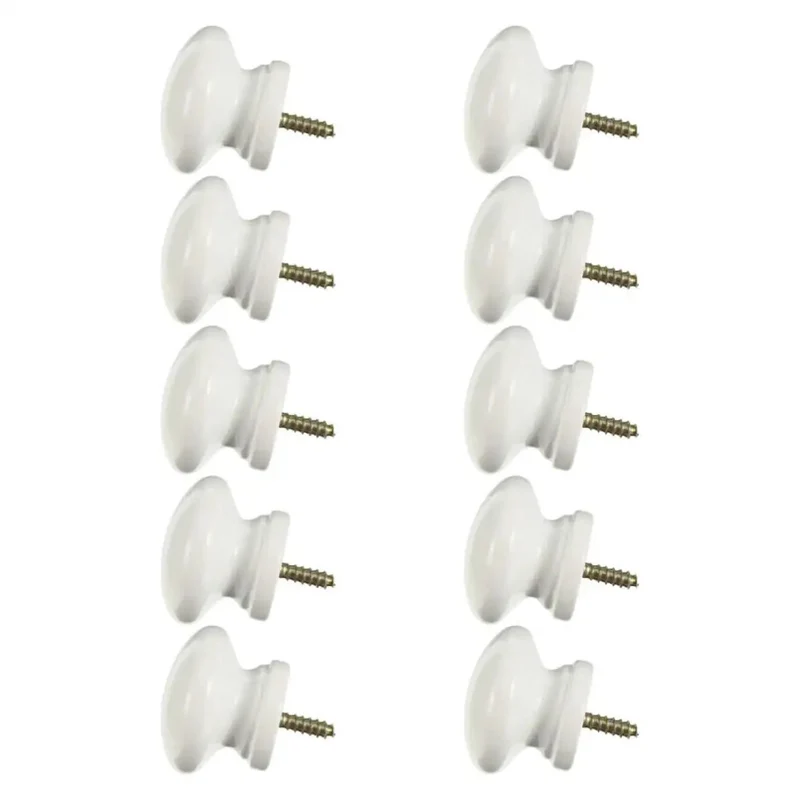 10 Pack Round Wood Cabinet Knobs Single Hole White Drawer Pulls Rustic Kitchen Handles Moisture Resistant Bathroom Furniture Hardware Awesome Farmhouse Vibe With Sturdy Solid Construction
