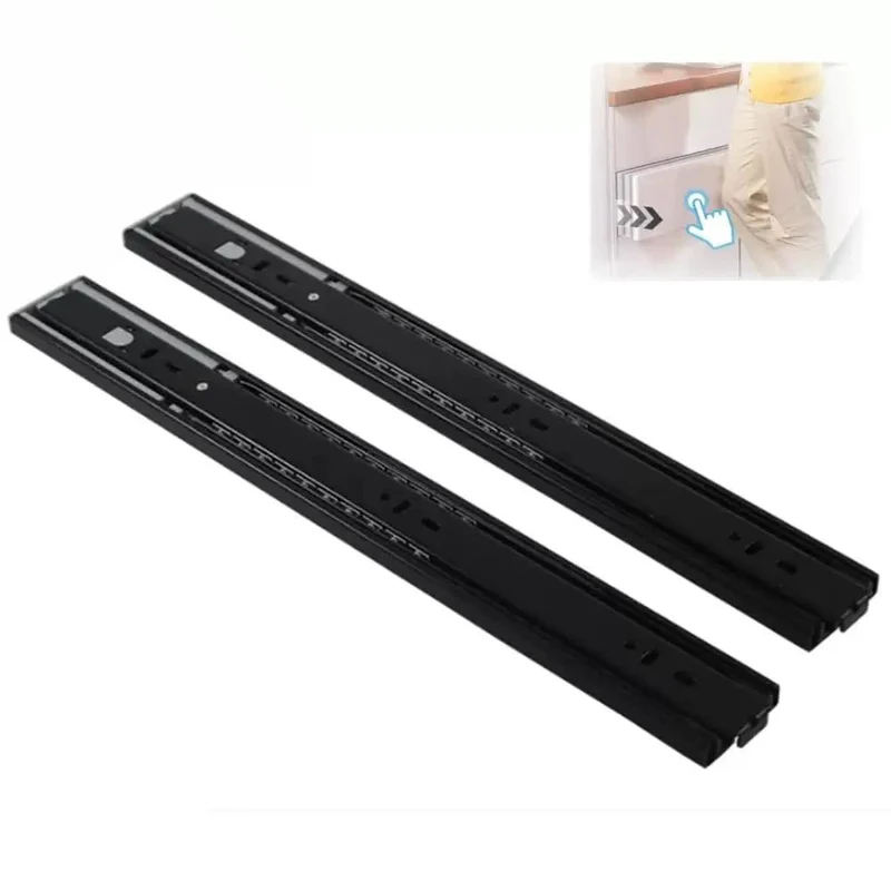 Push To Open Drawer Slides Black Steel Slick Spring Assist Handleless Cabinet Hardware Smooth Glide Bottom Mount Tracks Hassle Free Kitchen Storage Refresh