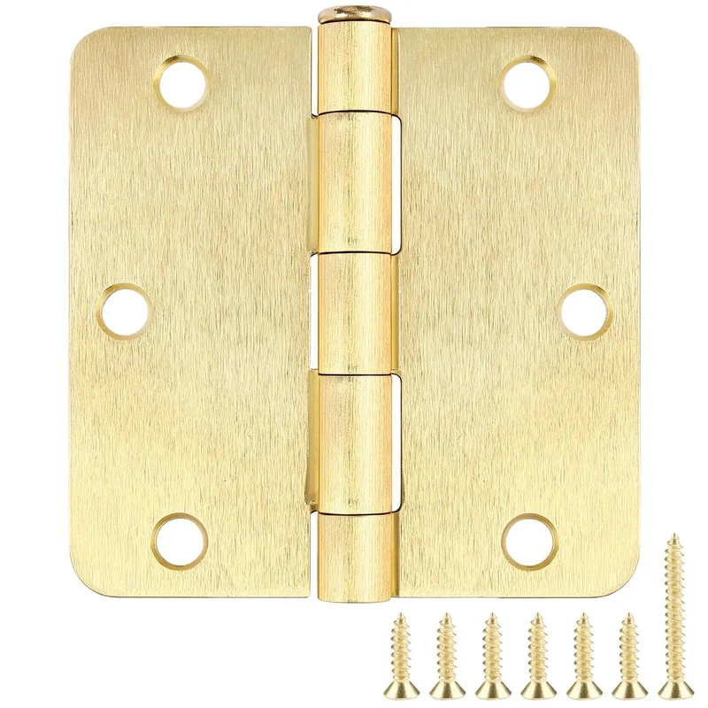 Tough As Nails Satin Brass Door Hinges Three Point Five Inches With Rounded Edges Smooth Swing Design For Entry Doors Cabinets And Storage Boxes Built To Last With Extra Long Fasteners Included Rock Solid Home Hardware Pack Of Twelve