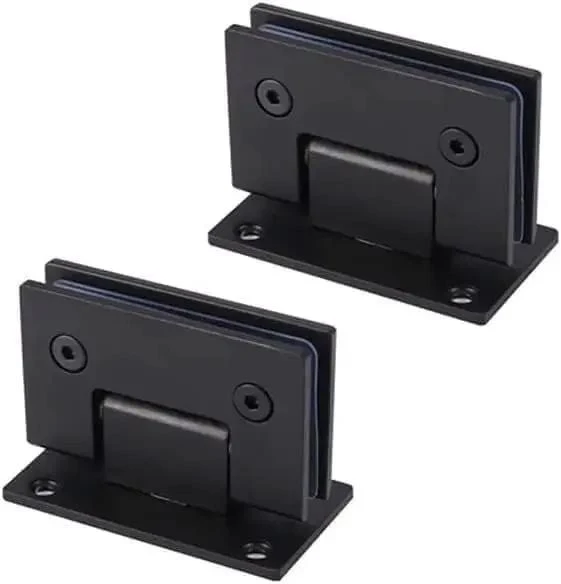 Top Shelf 90 Degree Glass Door Hinges Wall Mount Bracket For Frameless Shower Doors With A Dead Solid Feel Featuring 304 Stainless Steel And A Slick Matte Black Finish That Holds 8 To 12 Mm Glass Tight
