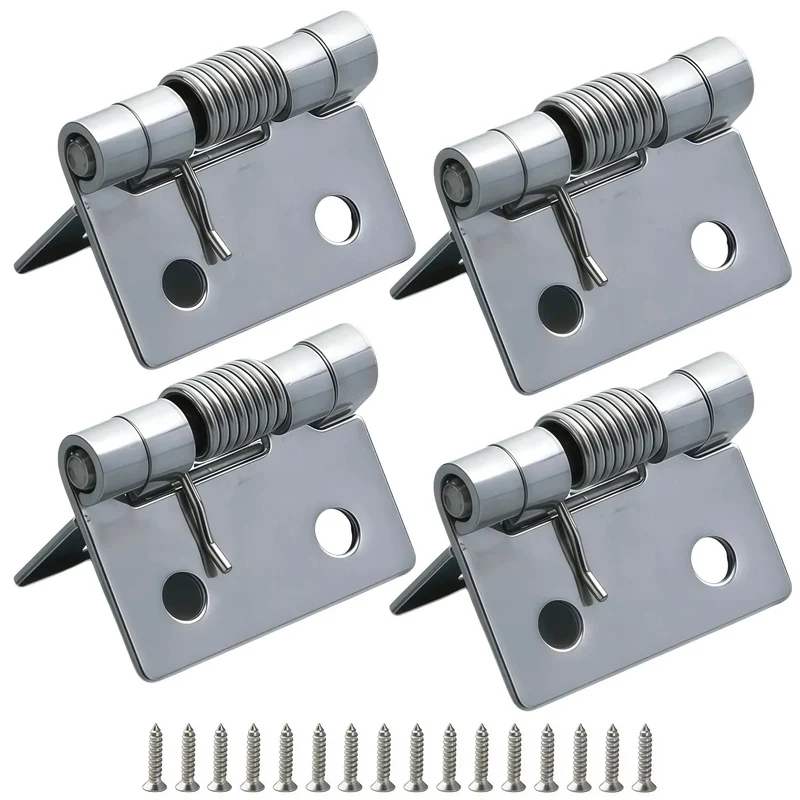 4 Pack Stainless Steel Spring Loaded Hinges for Cabinet Doors Featuring Rock Solid Auto Close Mechanism with Included Screws Rustproof Finish Heavy Duty Drop In Replacement Smooth Action Reliable Performance Pro Grade Hardware