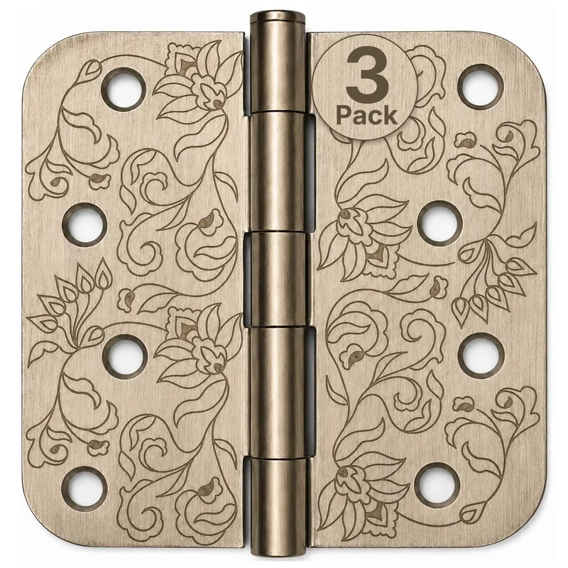 Top Shelf Floral Door Hinges 4 5/8 Inch Laser Etched Decorative Hardware For Interior Residential Doors Slick Architectural Engraving Home Reno Upgrade Three Pack Solid Build