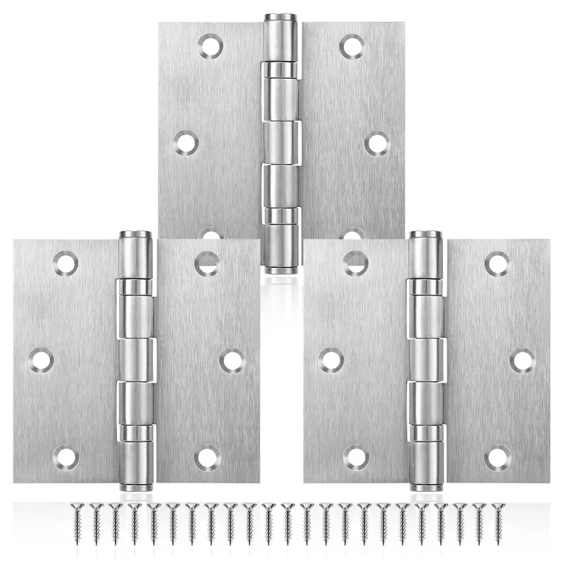 Heavy Duty Square Door Hinges 3.5 By 3.5 Inch Set Of Three Ball Bearing Rust Proof Stainless Steel Brushed Nickel Finish Dead Quiet And Built Like A Tank With Mounting Hardware