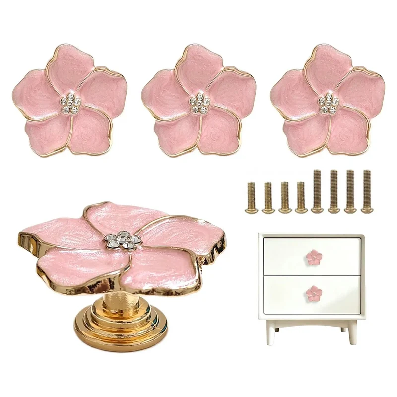 Legit Gorgeous Gold Floral Cabinet Knobs With Sparkling Rhinestone Center 5 Petal Pearlescent Enamel Dresser Pulls Give Your Drawers A Major Glow Up Super Snug Fit Everyday Essentials 4 Pack