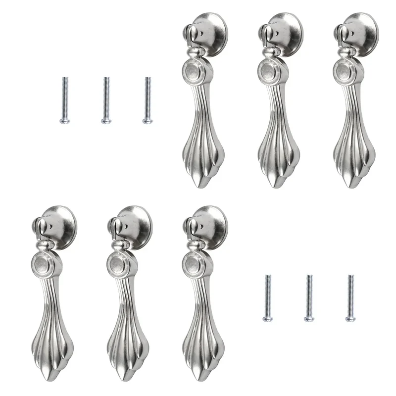 Six Pack Vintage Zinc Alloy Pendant Pulls Featuring Knockout Fluted Tear Drop Shape And Slick Silver Plate Finish For Straight Up Home Refresh Cabinet Wardrobe Door Hardware Upgrade