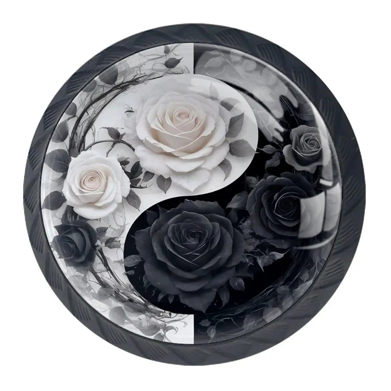 4 Pack Round Cabinet Knobs For A Sweet Home Upgrade Black Crystal Glass Drawer Handles Packed With Yin Yang Rose Design Slick Cabinet Hardware No Sweat Installation