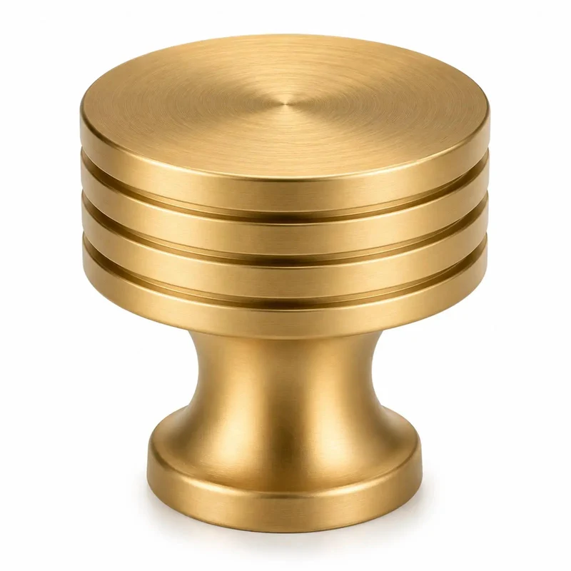 Slick Brushed Gold Cabinet Knobs Two Pack Modern Three Groove Handle Style Level Up Your Bifold Closet Doors And Dresser Drawers Top Shelf Decor Vibe