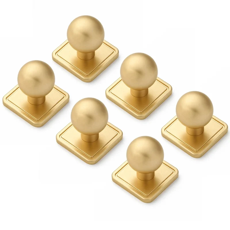 Slick Gold Zinc Alloy Cabinet Knobs With Premium Square Backplate And 1 Inch Round Ball Pulls For Kitchen Drawers Dressers Wardrobes Top Shelf Cupboard Furniture Hardware