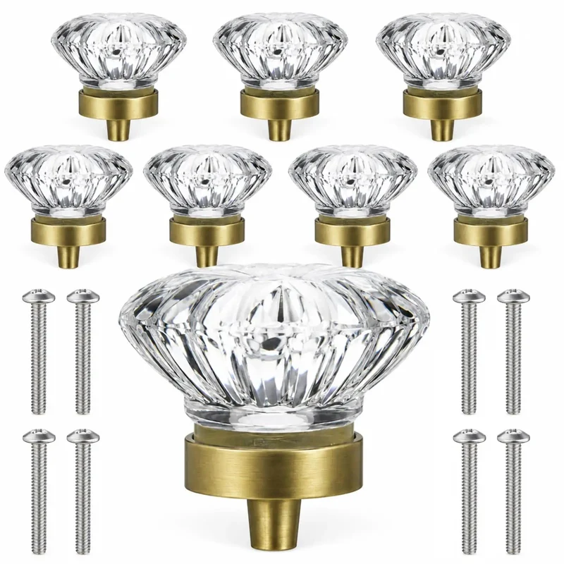 Slick 1.38 Inch Flower Shape Crystal Cabinet Knobs With Heavy Duty Solid Brass Base For A Real Deal Home Refresh And Top Tier Furniture Upgrade Set For Kitchen Cupboard Dresser Or Bathroom Vanity