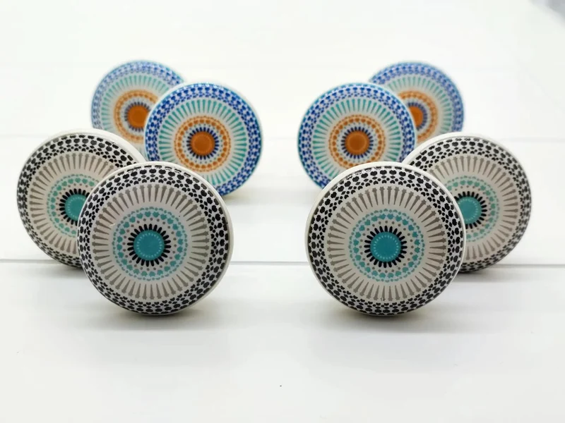 Pack Of Eight Vibrant Mandala Ceramic Cupboard Knobs 40mm Drawer Pulls With Washers For A Legit Home Refresh And Super Chic Art Design Kitchen Cabinet Hardware Upgrade